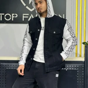 Printed Denim Hoodie